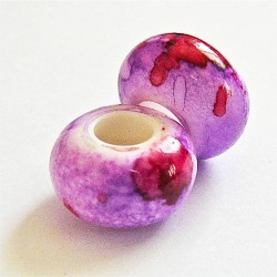 Perle synthétique gros trou mauve 14mm