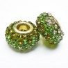 2 Perles shamballa gros trou strass vert jaune 14mm