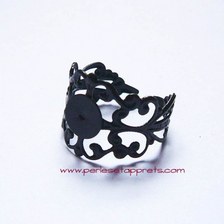 Bague gothique filigranée noire 8mm ajustable réglable à décorer, perles et apprêts