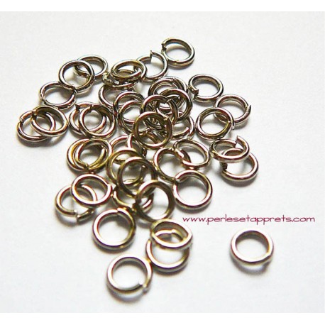 Lot 50 anneaux de jonction ouvert rond simple en métal argenté rhodié 4mm perles et apprêts pour bijoux