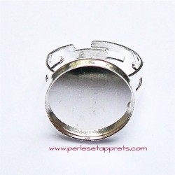 Bague ronde en métal argenté 16mm, réglable ajustable, à décorer perles et apprêts