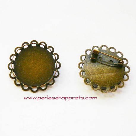 Broche rétro ronde en métal bronze laiton 25mm à décorer pour bijoux perles et apprêts