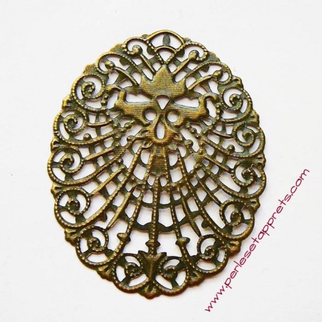 Estampe ovale en filigrane enmétal bronze laiton 6cm pour bijoux perles et apprêts
