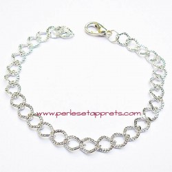 Bracelet souple plat en métal argenté clair à breloque 20cm, à décorer perles et apprêts