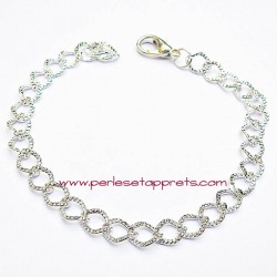 Lot 3 bracelet souple 20cm plat argent breloque mousqueton