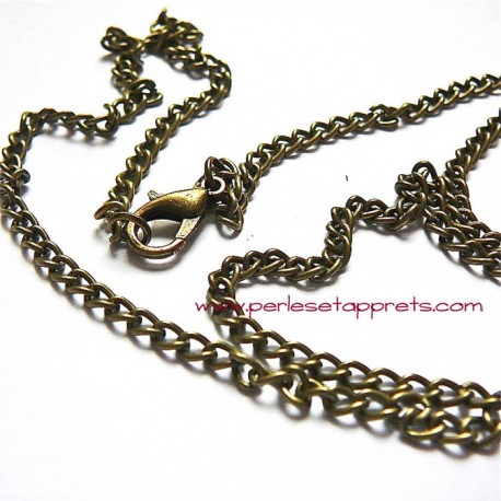 Chaîne collier en métal bronze laiton 50cm, maille gourmette 3mm, à décorer perles et apprêts