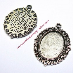 Pendentif ovale en métal argenté 4cm pour bijoux cabochons perles et apprêts