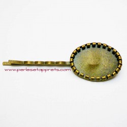 Epingle à cheveux rétro ovale en métal bronze laiton 28mm à décorer, perles et apprêts