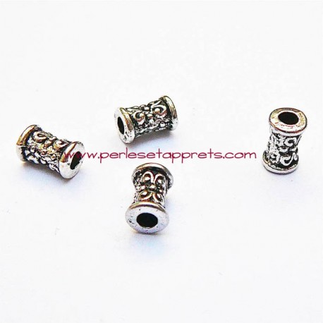 Lot 10 perles intercalaires tubes en métal argenté 7mm pour bijoux perles et apprêts