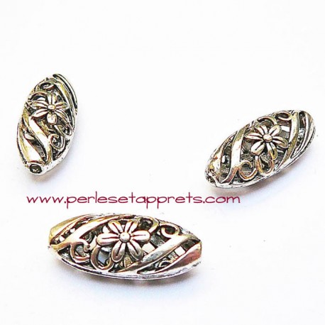 Perle ovale en filigrane en métal argenté 23mm pour bijoux perles et apprêts