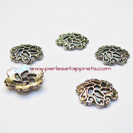 Lot 10 coupelles calottes caps filigranée en métal argenté 13mm pour bijoux perles et apprêts