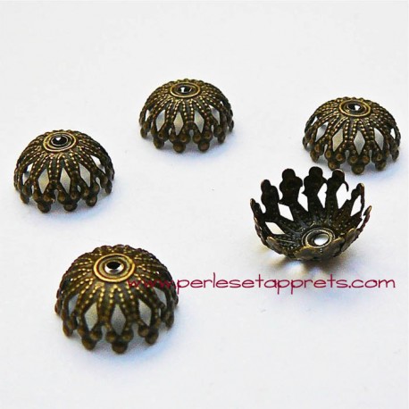 Lot 10 coupelles calottes caps ciselée en métal bronze laiton 12mm pour bijoux perles et apprêts