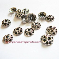 Lot 10 coupelles calottes caps rondes en métal argenté 8mm pour bijoux perles et apprêts