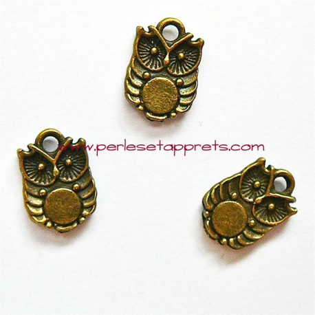 Breloque chouette hibou en métal bronze laiton 13mm double face pour bijoux perles et apprêts