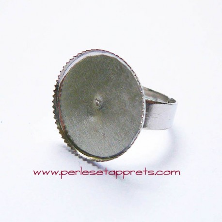 Bague ronde 18mm en métal argent rhodium à décorer, perles et apprêts