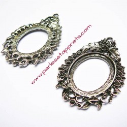 Pendentif ovale en métal argenté 66mm pour bijoux à décorer perles et apprêts