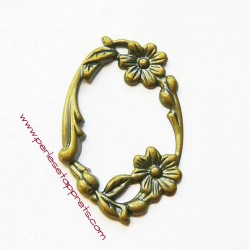 Pendentif cadre ovale fleurs en métal bronze laiton 45mm, à décorer, pour cabochons perles et apprêts