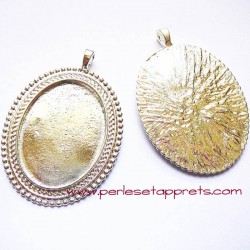 Pendentif ovale 5cm en métal argenté pour cabochons bijoux à décorer perles et apprêts