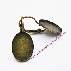 Lot 10 boucles d'oreilles dormeuse ovale 18mm en bronze laiton à décorer, perles et apprêts