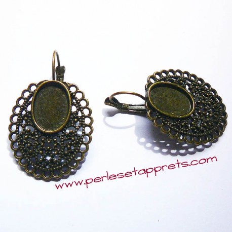 Boucle d'oreilles dormeuse ovale 30mm en bronze, perles et apprêts