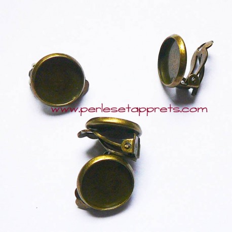 Boucle d'oreilles clip 12mm en bronze laiton, à décorer, perles et apprêts