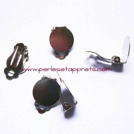 Boucle d'oreilles clip plat 15mm argent rhodié, perles et apprêts