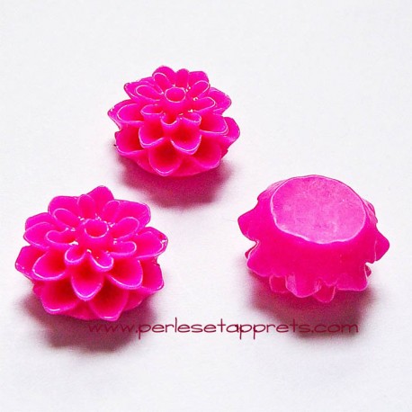 Cabochon résine dahlia rose fuchsia 15mm pour bijoux, perles et apprêts