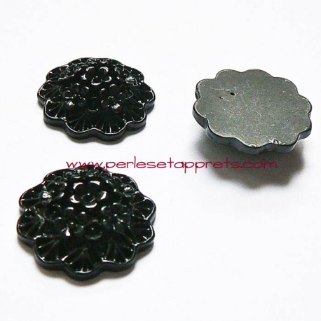 Cabochon résine bouquet de fleurs noir 20mm pour bijoux, perles et apprêts