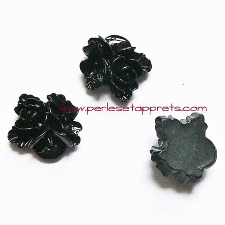 Cabochon résine triple fleur noire 16mm pour bijoux, perles et apprêts