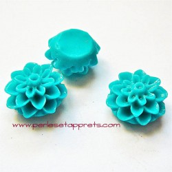 Cabochon résine dahlia turquoise 15mm pour bijoux, perles et apprêts