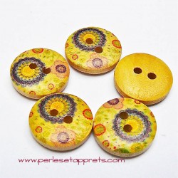 Bouton rond en bois fleur bleue 15mm, pour la couture, bijoux, perles et apprêts