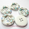 Lot 7 Boutons en bois fleur bleu-noir 30mm
