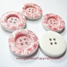 7 Boutons en bois fleur rouge 30mm