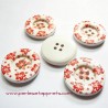 5 Boutons en bois rond fleur rouge 30mm