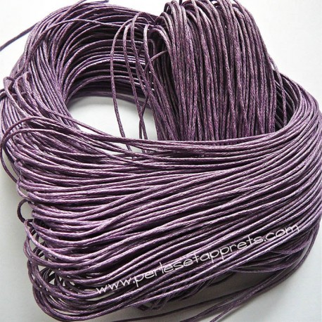 Fil mauve en coton ciré 1mm pour bijoux, bracelet, perles et apprêts