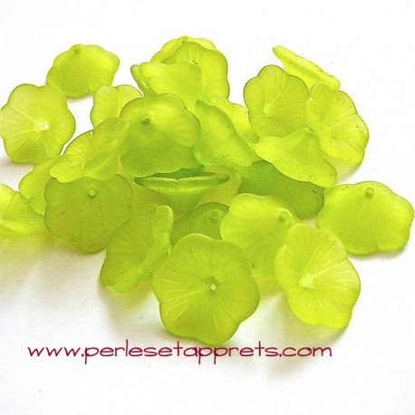 Fleur acrylique verte 20mm pour bijoux, perles et apprêts