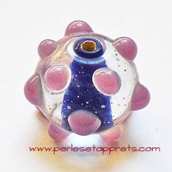 Perle ronde picot en verre bleu mauve 16mm