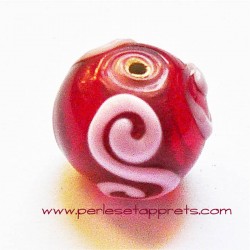 Perle ronde en verre rouge blanc 14mm