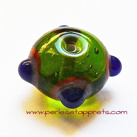 Perle ronde picot en verre vert bleu 18mm