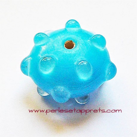 Perle ronde picot en verre bleu 18mm