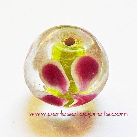 Perle ronde en verre blanc rose 16mm
