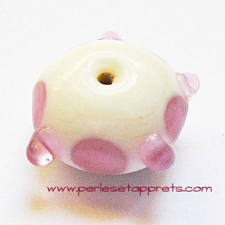 Perle ronde picot en verre blanc rose 18mm