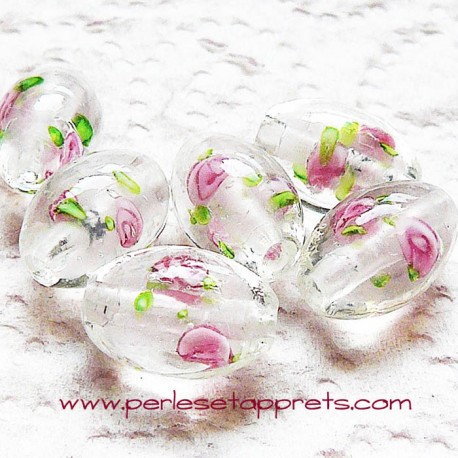 Perle ovale en verre transparent blanc 14mm