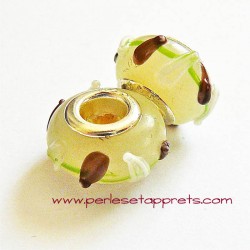 Perle en verre gros trou blanc marron 14mm