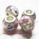 Perle en verre gros trou blanc rose 14mm