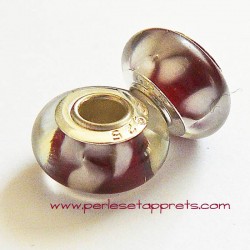 Perle en verre gros trou rouge blanc 14mm