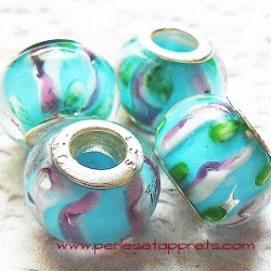 Perle en verre gros trou bleu 14mm
