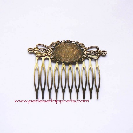 Peigne 10 dents 6cm cabochon ovale bronze laiton, pour cheveux à décorer, perles et apprêts