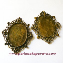 Pendentif ovale rétro 58mm bronze laiton à décorer, perles et apprêts