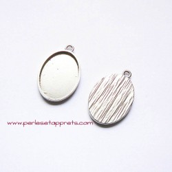 Pendentif ovale 32mm argent rhodié rhodium à décorer, perles et apprêts